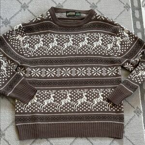 Vintage Pinegrove Crewneck Reindeer Sweater in Brown & Cream